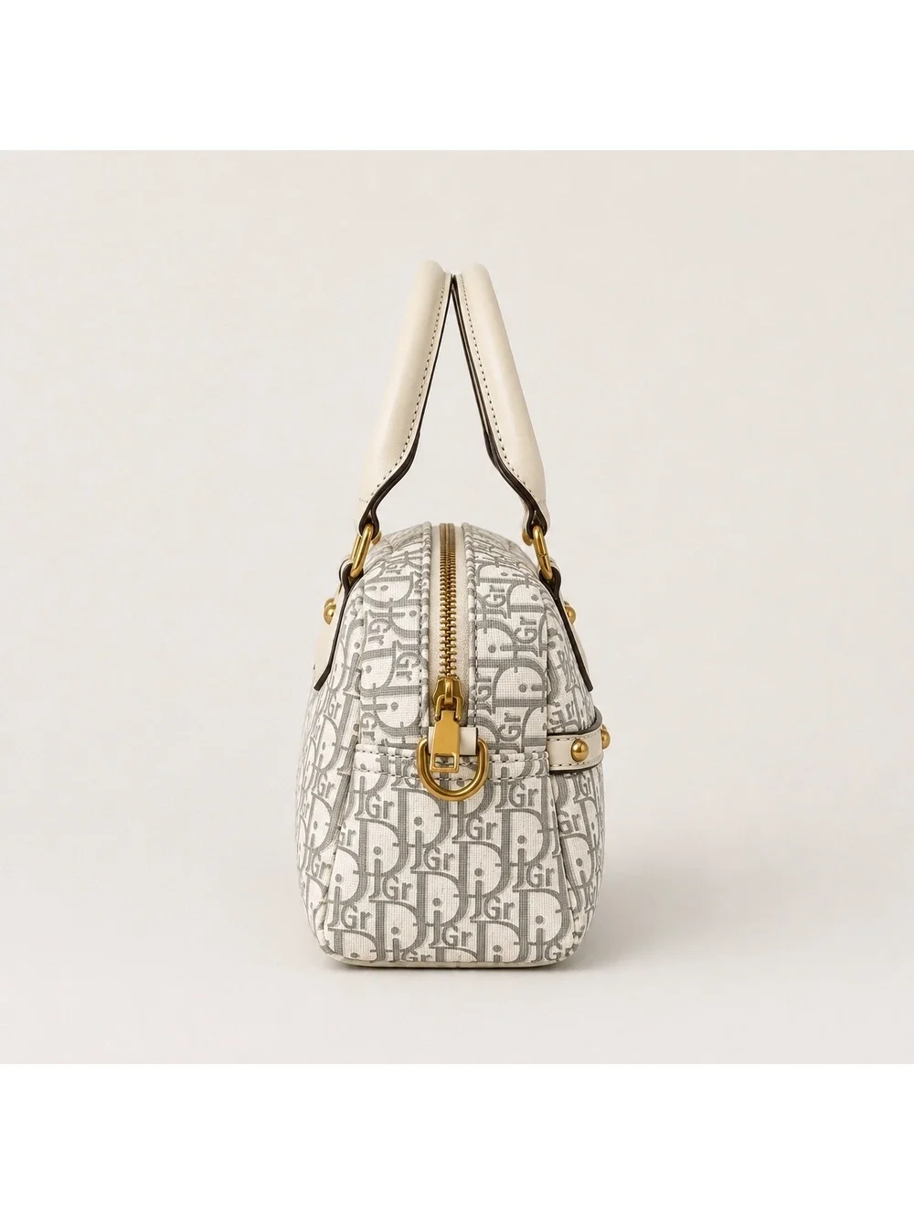 Monogram Boston Satchel Bag with Adjustable Crossbody Strap Gold Studded